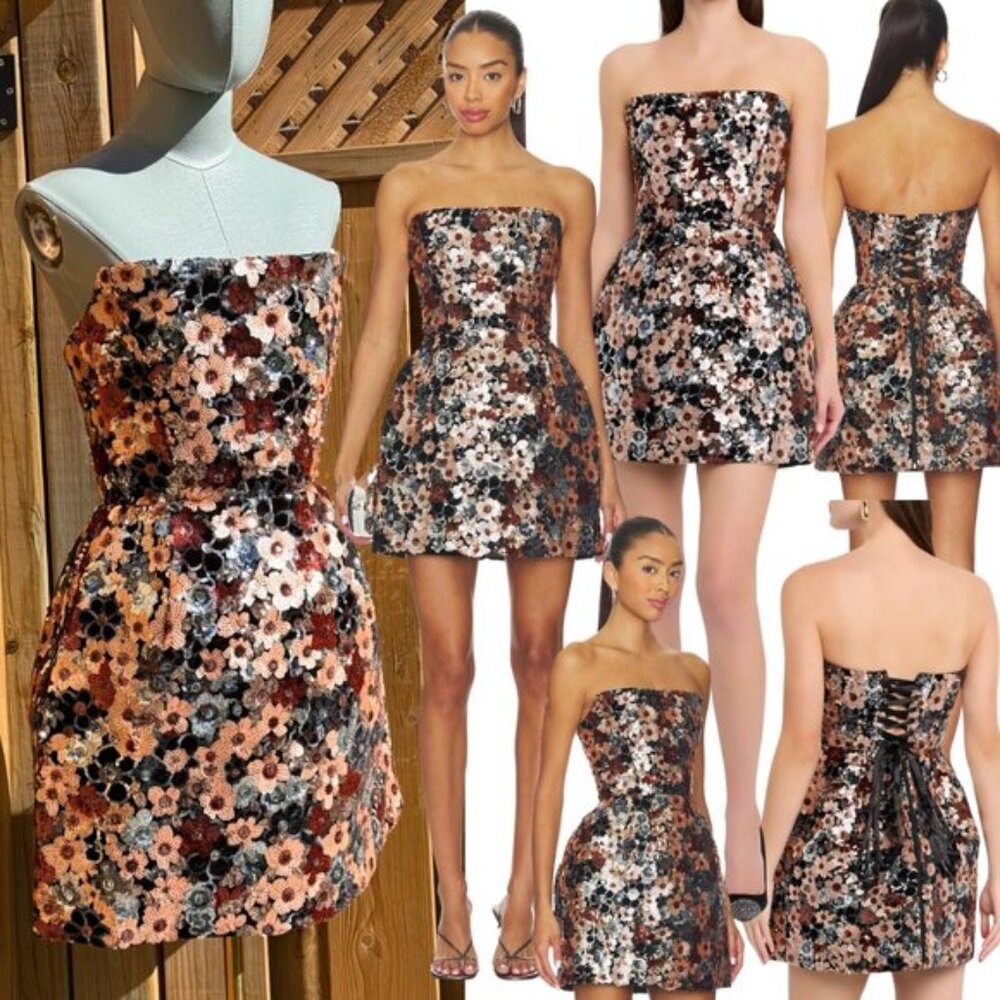🆕 BRONX & BANCO 🧿 NWOT Maraya Floral Sequin Mini Dress, Pink Multi, Sz M US 6